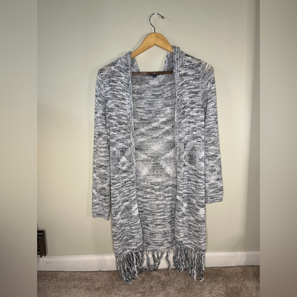 Gray Knit Tasseled Open Sweater